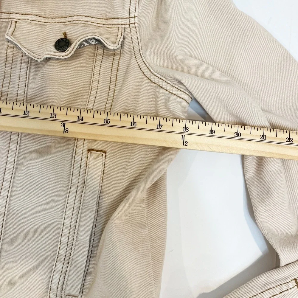 Free People Womens Tan Denim Trucker Jacket Beige Cotton Zig Zag Stitch Large - Picture 6 of 7